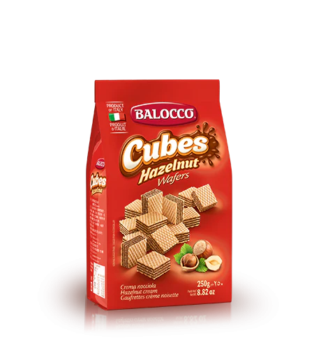 Wafers Cubes Hazelnut Balocco 250 G