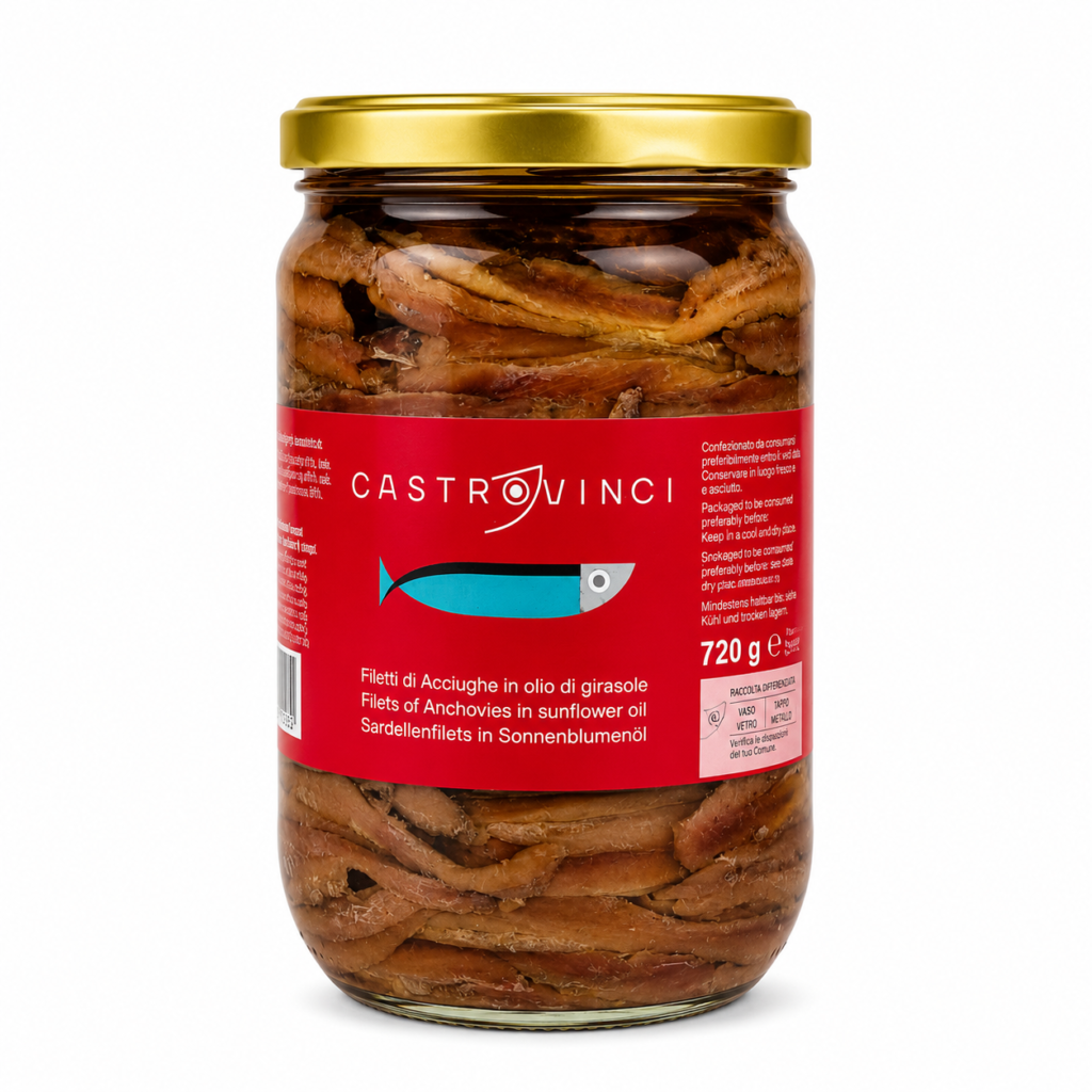 Filetti Accighe Olio Di Semi Di Girasole Vetro 720 GR Castrovinci