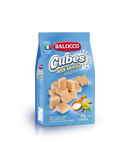 Wafers Cubes Milk Vanilla Balocco 250 G