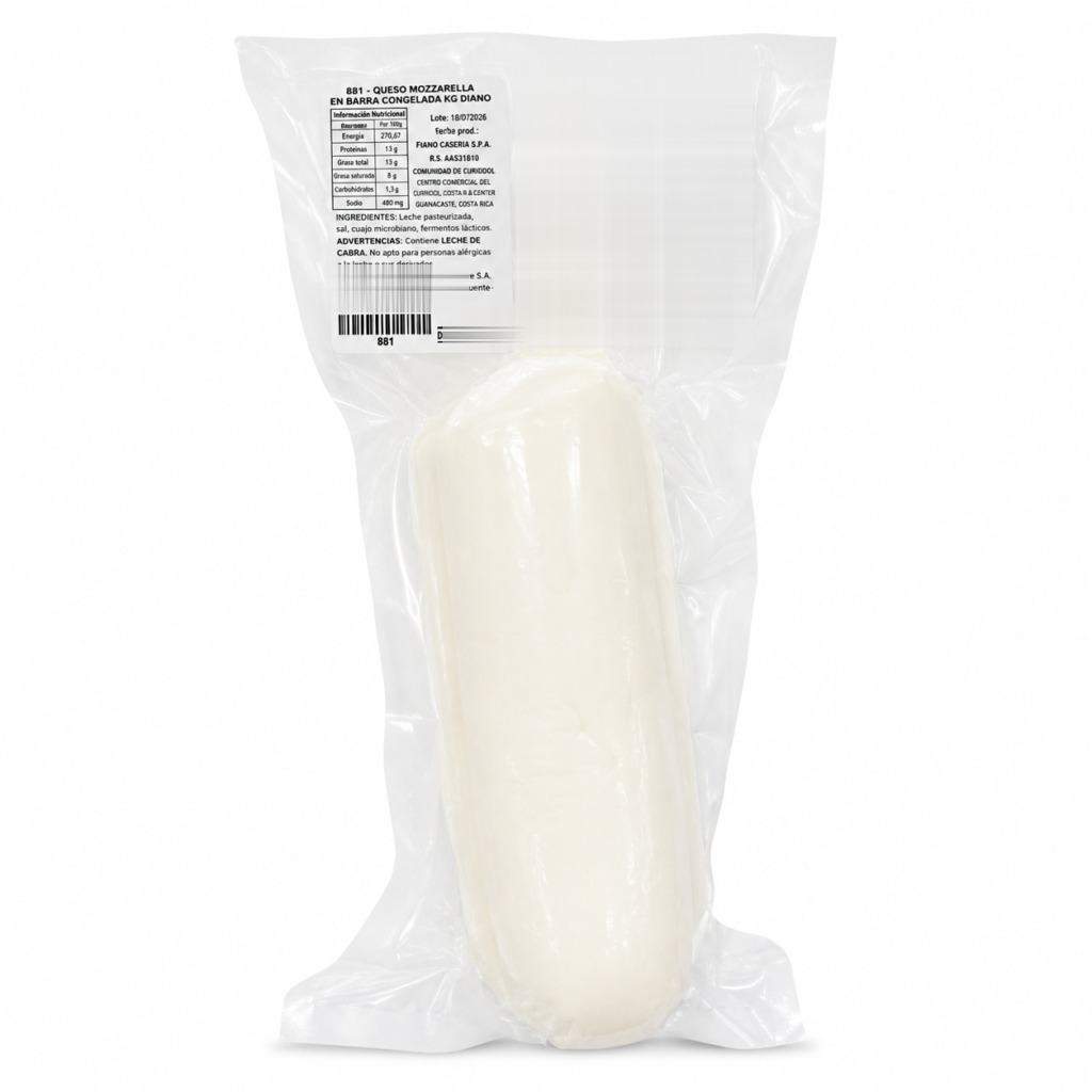 Queso Mozzarella filone P/Pizza Importado Barra 1 KG Diano