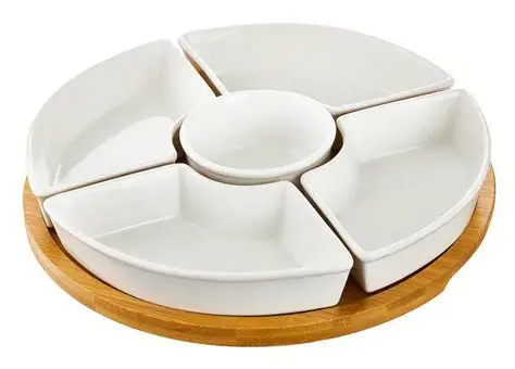 SET 6 ANTIPASTIERA IN PORCELANA C/SUPPORTO